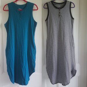 2 Time & Tru Midi Lounge/Cover Up Dresses~Cotton Knit Teal, Black/White M NEW